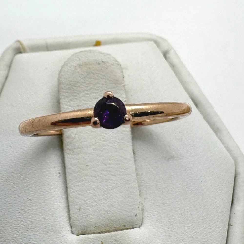Pandora 14K Rose Gold Plated Purple Cubic Zirconia Solitaire Ring Size 6 ALE